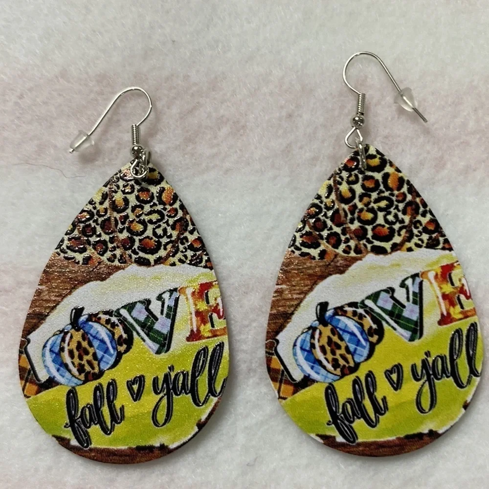Faux Leather Tear Drop Fall Earrings Print both sides (CO)